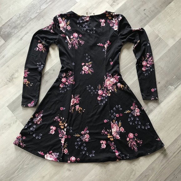 Mudd Floral Long Sleeve Mini Dress Fit Flare Flowy Cottagecore Holiday Ditsy - Picture 4 of 8